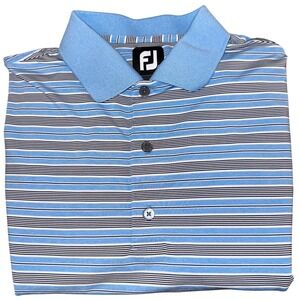 FootJoy Mens Blue Striped Performance Golf Polo Shirt Size M Willow Tree Logo
